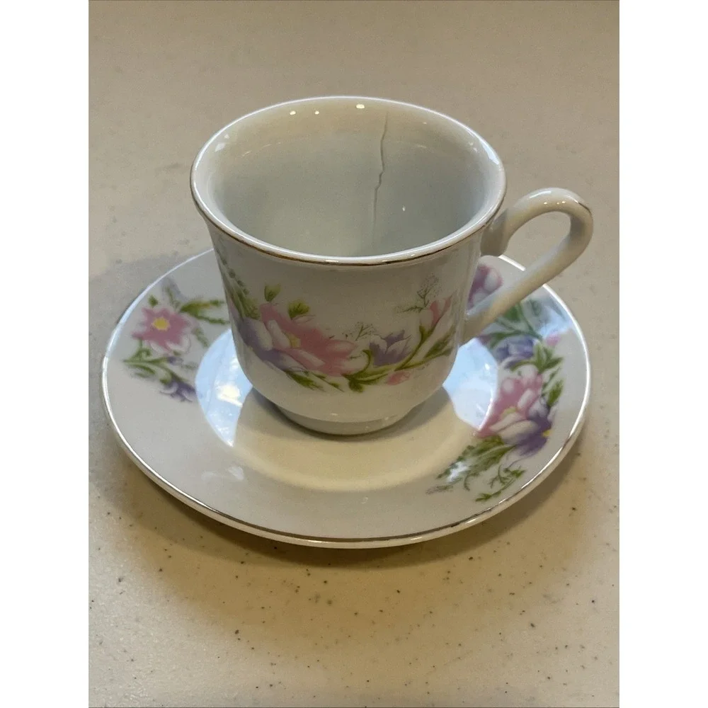 Vntg Coffee Espresso Set 6 Cups & Saucers Floral Garden Lady Grace Luceno Canada